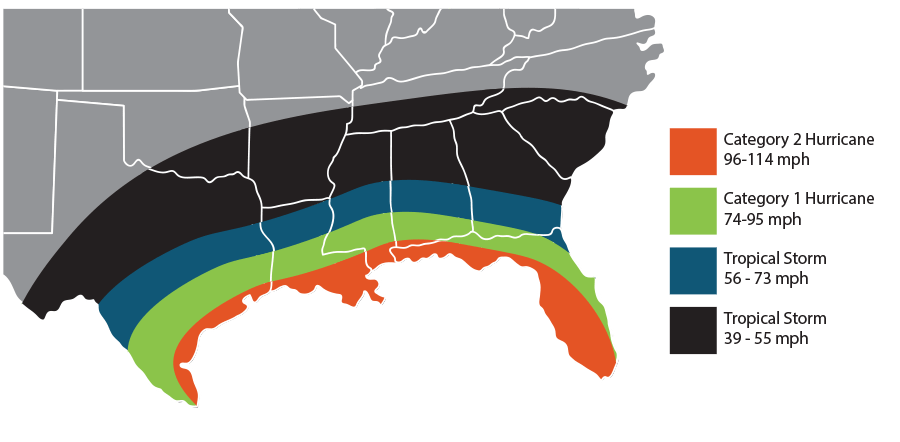 How far inland do hurricanes go? Map. Natural Disaster Guide from Direct Energy.